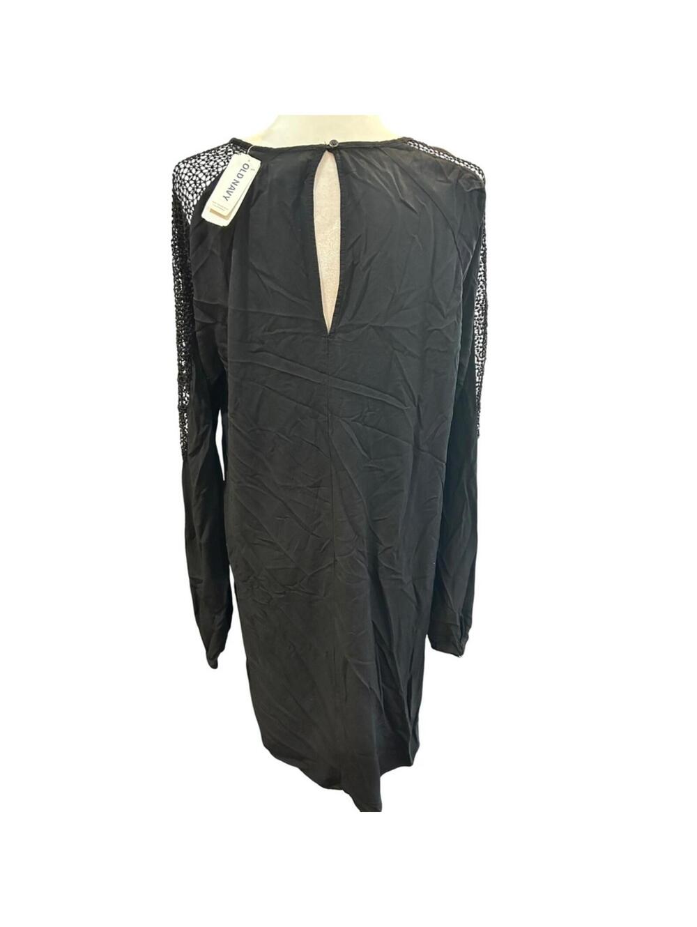 :) Black Long Sleeve Dress V Neck Crochet Sleeve Detail Casual [COPY]
